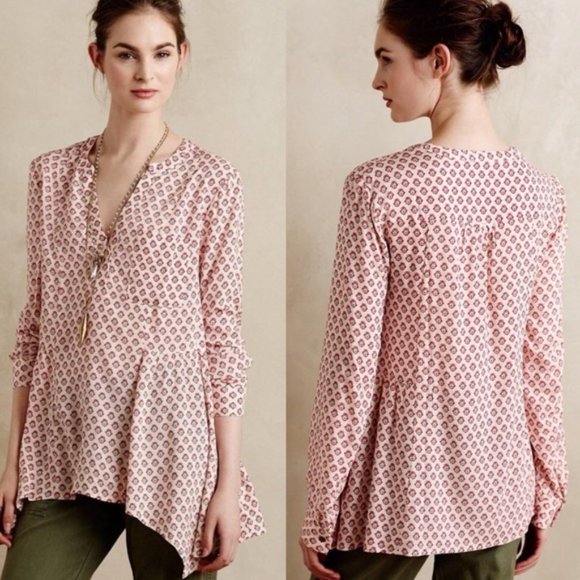 Anthropologie Tops - Anthropologie Maeve Long Sleeve Printed Handkerchief Hem Blouse